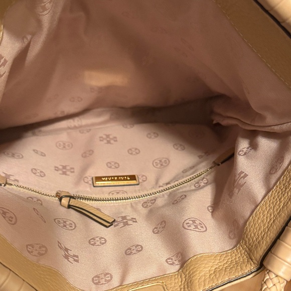 Tory Burch Beige Tan Pebbled Leather Tote/Crossbody with Braided Top Handle - Picture 4 of 13